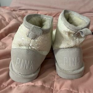 PINK Victoria's Secret Cream Sequin Boots